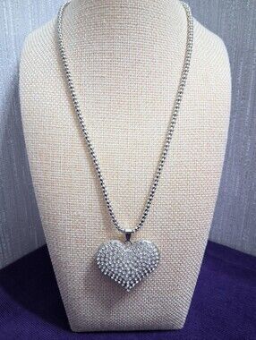 Sparkleheart Necklace Rhinestone Heart With Silvertone Chain